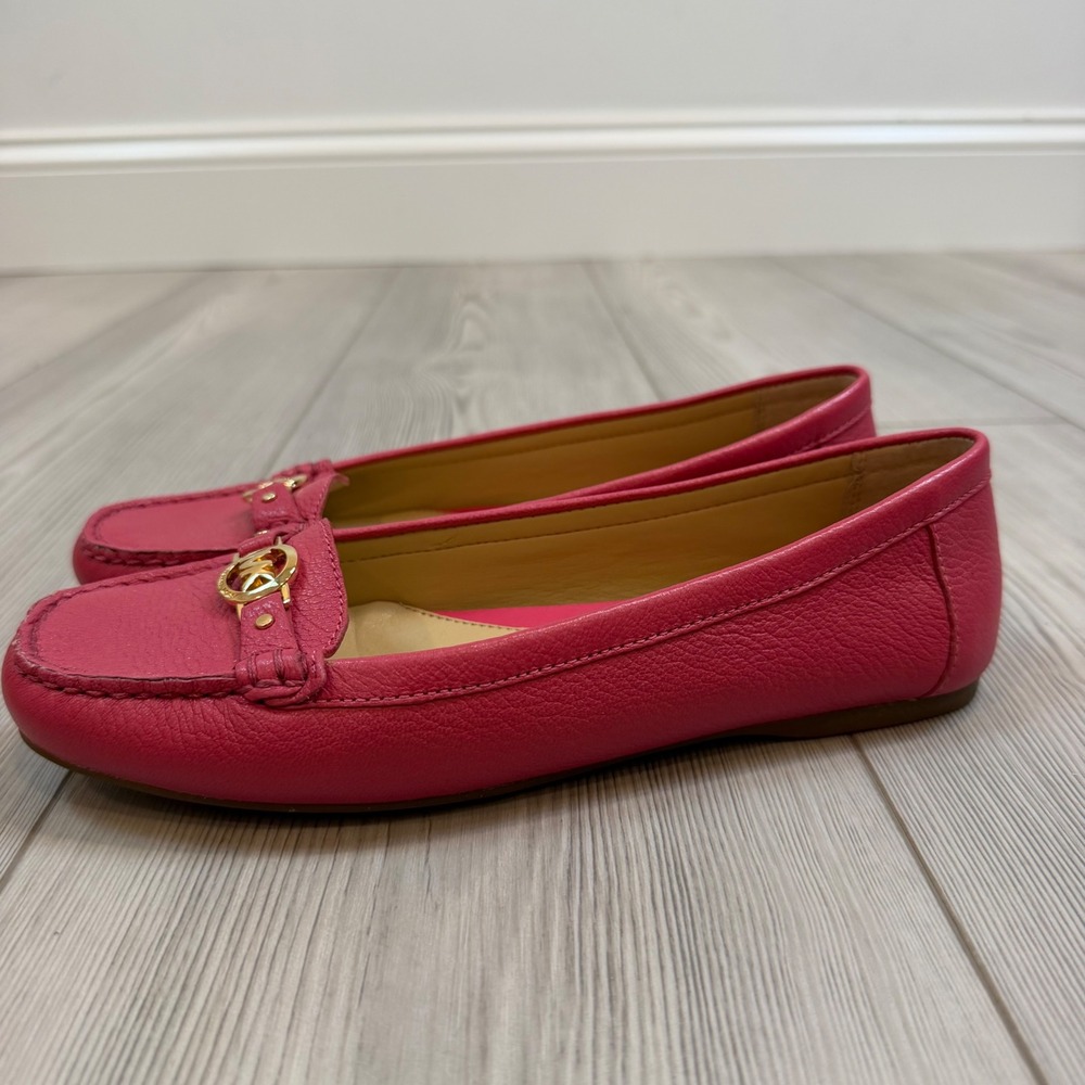 Michael Kors Fulton Moccasin Pink Pebbled Leather Logo Flats Loafers 6.5M